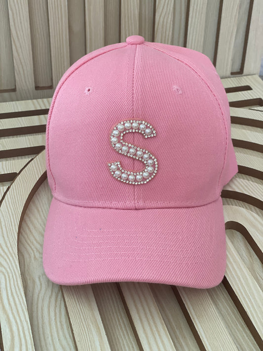 Mini pink baseball cap with pearls