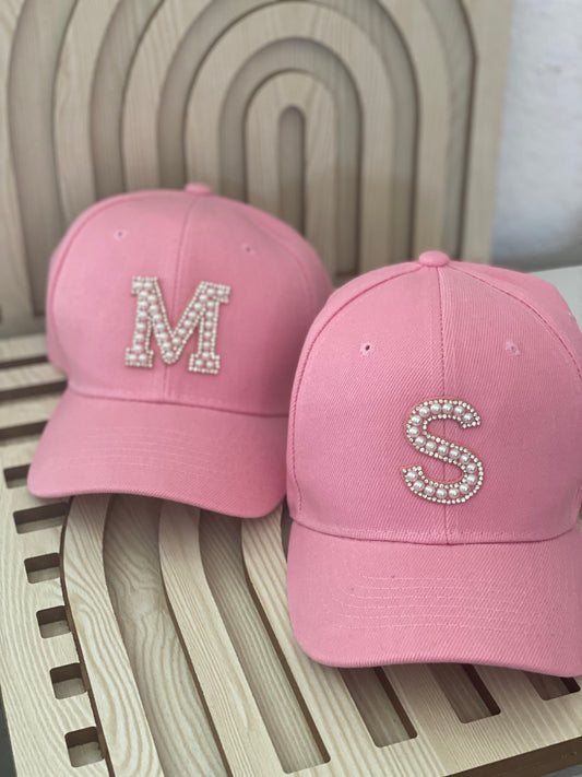 Mini pink baseball cap with pearls